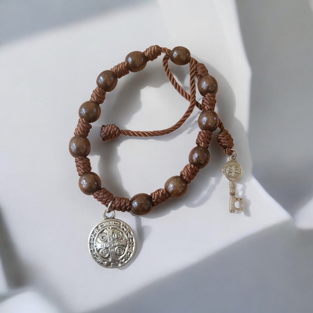 Telford Brown Beaded Bracelet with Silver Charm